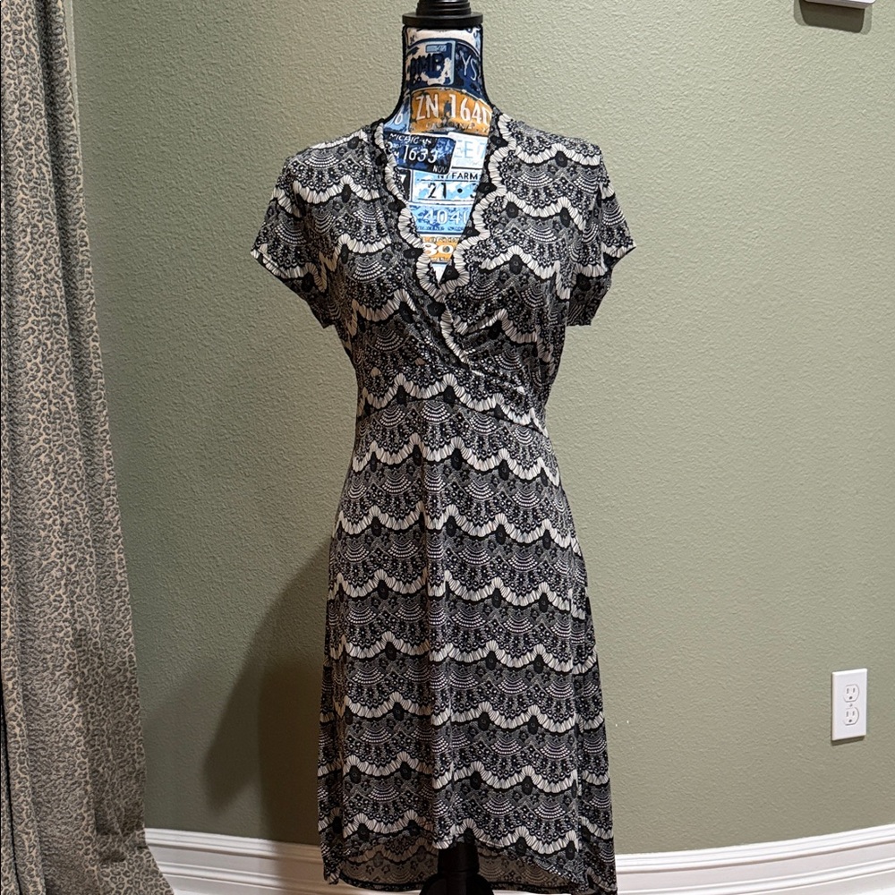 BCBG Black and White Lace Pattern Dress